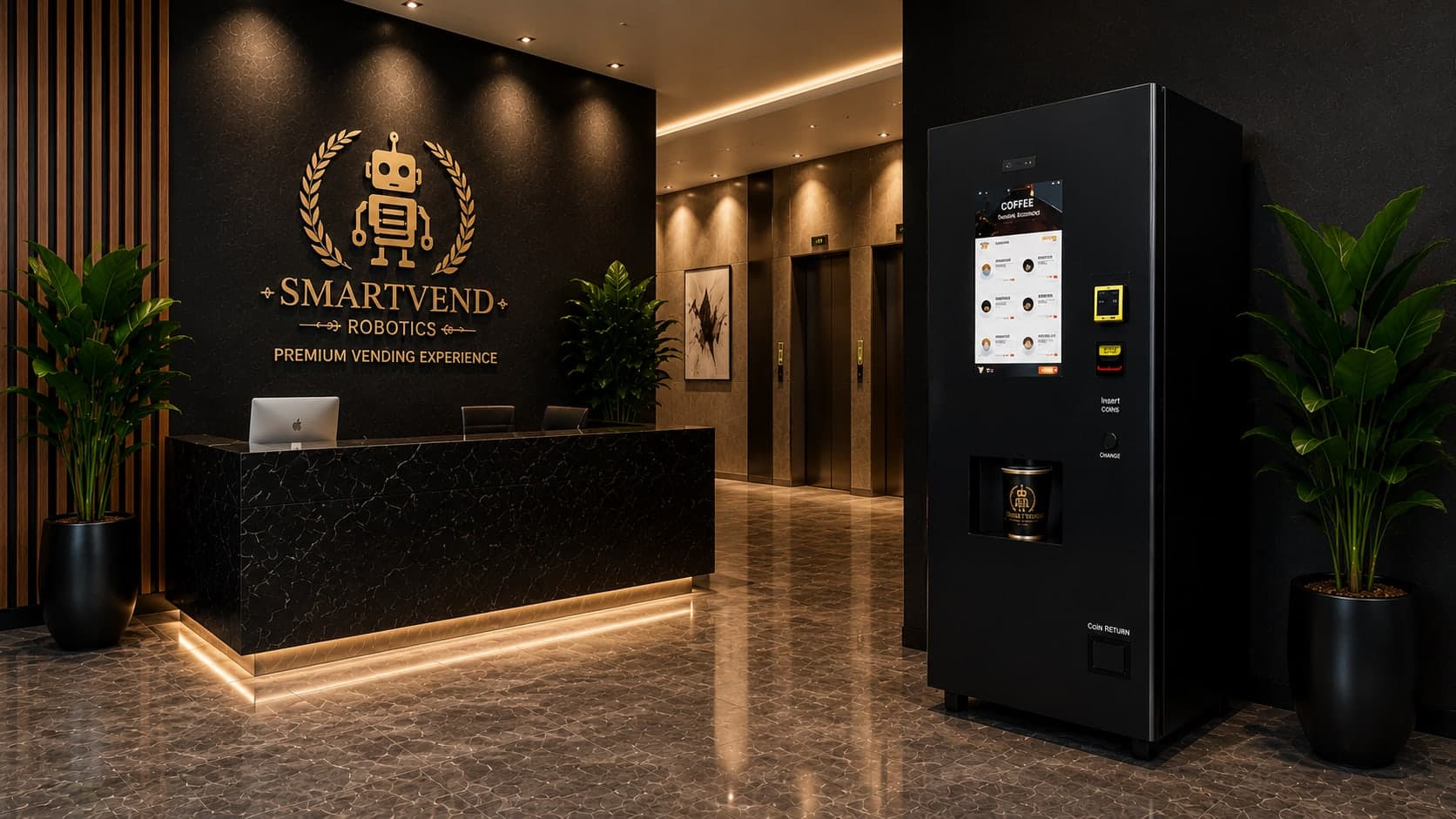 SmartVend coffee machine in a modern office lobby